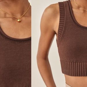 garage - chocolate brown knit square neck sweater crop tank top